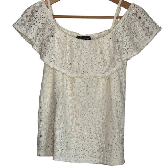 INC White Lace Off Shoulder Blouse Women’s XS Romantic Boho Summer Top - Picture 1 of 6